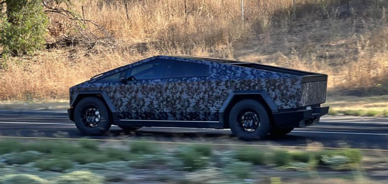 Tesla Cybertruck with new darker camouflage wrap spotted | Electrek