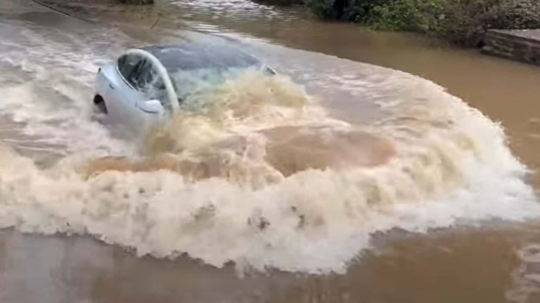 Watch Every Tesla Model Ford A Deep River In England