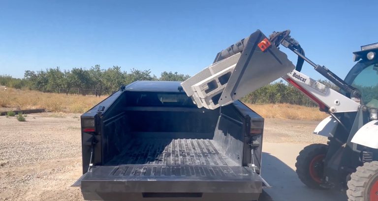 Tesla highlights Cybertruck 'taking a dump' with the help of cinder blocks
