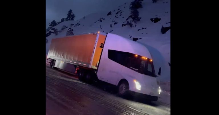 Tesla Semi electric truck spotted handling closed icy road