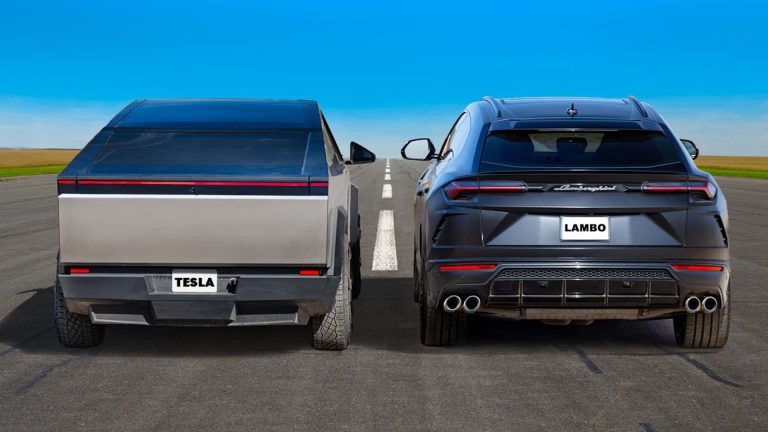 A 650HP Lamborghini Urus Is No Match For The Tri-Motor Tesla Cybertruck In A Drag Race